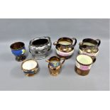 Quantity of copper lustre wares to include jugs, bowls, mug etc., (a lot)