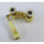 Pair of enamelled and brass opera glasses