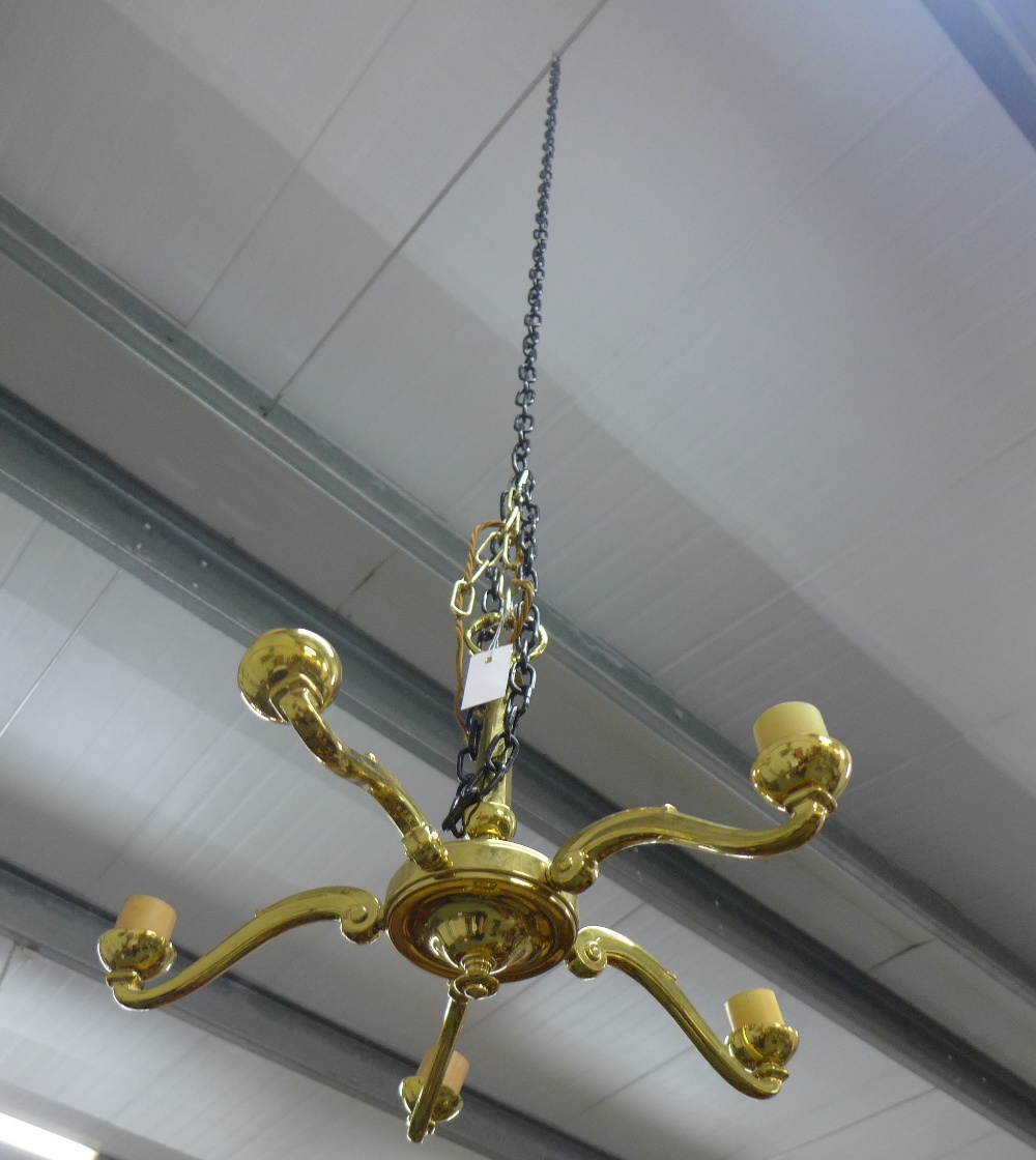 Brass five branch ceiling light, 40 cm