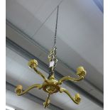 Brass five branch ceiling light, 40 cm