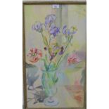 F. Hemelmann 'Irises in a Vase' Mixed Media Indistinctly signed and dated '49, in a glazed frame, 37