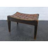 Oak footstool with leather lattice work top, 27 x 40 cm