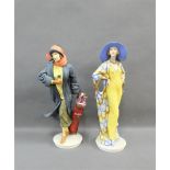 Two Royal Doulton Classic figures to include 'Isabel' and 'To the Fairway', on circular bases,
