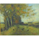 M.H. Barnes 'Sheep Grazing' Oil-on-Canvas Signed, in an ornate frame, 59 x 49 cm