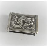 Chinese silver match box cover by Wang Hing with dragon pattern, stamped WH, 4.5cm