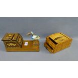 Two Japanese parquetry cigarette dispensers, (2)