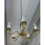 Brass five branch ceiling light, 40 cm