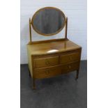 Mahogany bow front dressing table chest with tapered legs, 130 x 100 cm