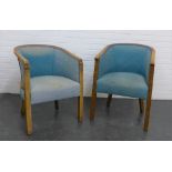 Pair of oak framed armchairs with upholstered front and back, 84 x 56 cm, (2)