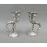 Victorian pair of silver cornucopia candlesticks, London import marks 1896, 8cm high