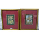 Pair of Indian style paintings to include 'The Tiger Hunt' and another, in glazed frames, 15 x 20