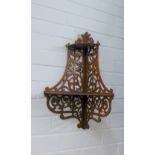 Mahogany fretwork hanging shelf, 50 x 32 cm