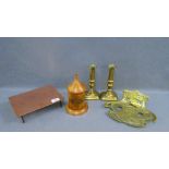 Mixed lot to include an Art Nouveau desk ink stand, an Arts & Crafts copper trivet, a pair of