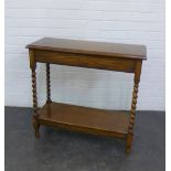 Early 20th century oak hall table with barley twist legs and undertier, 72 x 78 cm