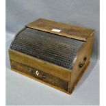 19th century rosewood and mahogany tambour fronted writing box with a drawer to the base, 32 x 18