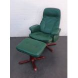 Green leather Stress less style armchair and footstool, 98 x 80 cm