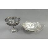 Edwardian silver bonbon dish, Chester 1905 together with a white metal pedestal bowl, (2)