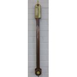 19th century rosewood stick barometer, Peacock of Spalding, 90cm long