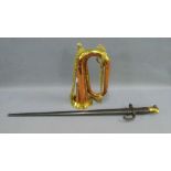 A bayonet together with a Besson & Co copper and brass Bugle, (2)