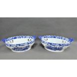 Pair of Don pottery blue and white pearl ware reticulated baskets with 'Ruins of the Castle of