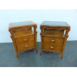 Pair of Art Nouveau style hardwood bedside cabinets with glass tops and two short drawers, 72 x 52cm