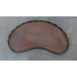 Mahogany and inlaid kidney shaped tray, 66 cm wide