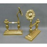 Pair of brass Sunflower fire dogs, 30 cm high, (2)