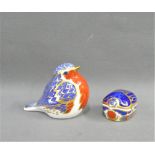 Royal Crown Derby porcelain paperweight of a 'Robin' and a Millennium Bug, both with gold