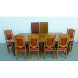 Large early 20th century extending dining table with four extra leaves together with a set of six