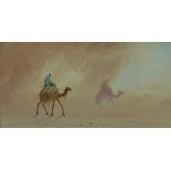 D.H. Pinder 'Camel and Rider in the Dessert' Watercolour, signed in a glazed frame, 38 x 20cm
