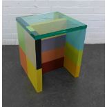 Contemporary painted wooden side table with a heavy glass top, the base signed Michael Windle and