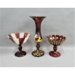 Bohemian ruby red glass to include a vase and two tazza, tallest 28 cm, (4)