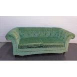 Green upholstered button back Chesterfield style sofa, 72 x 195 cm