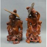 Pair of carved fruit wood Chinoiserie figures with removable hats, 19 cm, (2)