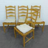 Set of four Ercol ladderback chairs with seat pads, 101 x 52 cm, (4)