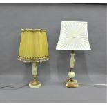 Two onyx lamp bases with shades (2)
