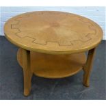 Retro light oak coffee table with circular top and undertier, 52 x 86cm