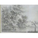 Marsh 'River Landscape' Pencil Drawing Signed and dated 1806, in a glazed frame, 25 x 21cm