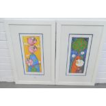 JK James, pair of coloured prints to include 'Ewe-Reka' and 'Pigs might Fly', entitled, signed in