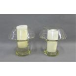 Pair of clear glass candlestick holders, 19cm high (2)