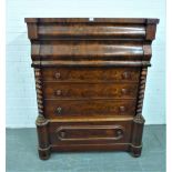 Victorian mahogany scotch chest, with four long drawers flanked by barley twist pilasters, 160 x
