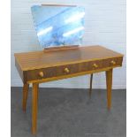 Retro walnut veneered mirror back dressing table, 126 x 116cm