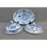 Collection of Meissen 'Blue Onion' patterned table wares to include an oval platter, twin handled
