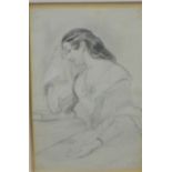 William Simson RSA (1800-1847) 'Lady with Handkerchief; Pencil Drawing Signed, in a glazed frame, 12