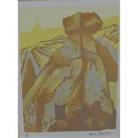 Mark Cheverton (1952 - 1991) 'Rock Tower' Lino Cut Signed, in a glazed frame, 12 x 16cm