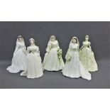 Set of five Coalport porcelain limited edition Royal Bride Figures to include Queen Mary, Queen