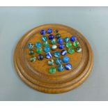 Early 20th century oak Solitaire board with marbles