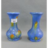 Pair of Belgian art pottery blue glazed vases with impressed back stamps, 16cm, (2)