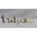 Quantity of metal figures to include an owl, an monkey on a tree, a camel etc., (a lot)