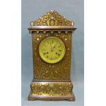 19th century French Rosewood brass and mother of pearl inlaid mantle clock with a gilt dial with